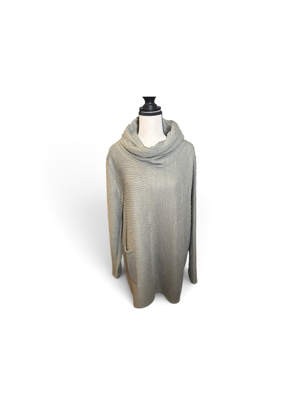 ONE WORLD Ribbed Cowl Neck Tunic - Sage Green